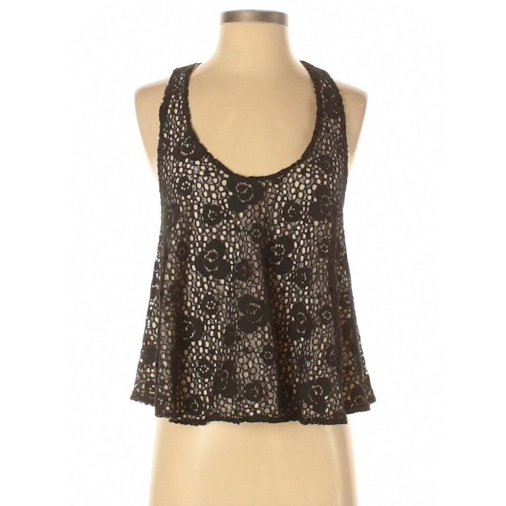 Piace Womens Small Black Embroidered Tank Top
